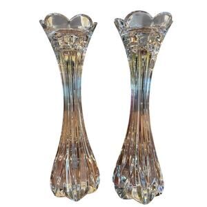 VTG Lenox Island Breeze Crystal Single Light Candlesticks Pair Set Gift Wedding